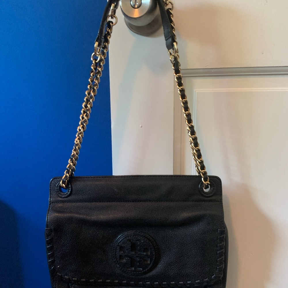 TORY BURCH Marion Medium Crossbody/Shoulder Bag Soft Peopled Leather Purse Black